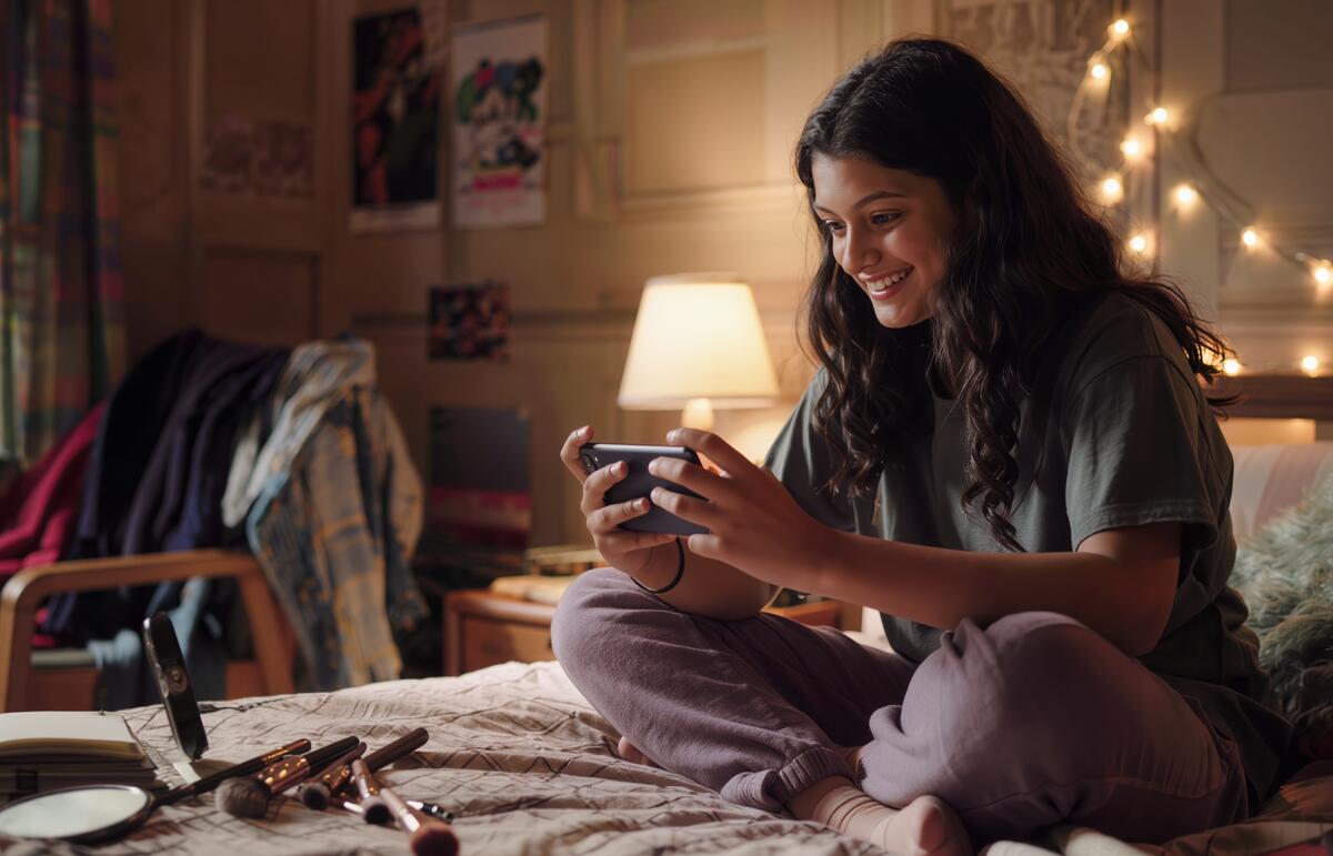 Student learning about AI on her phone