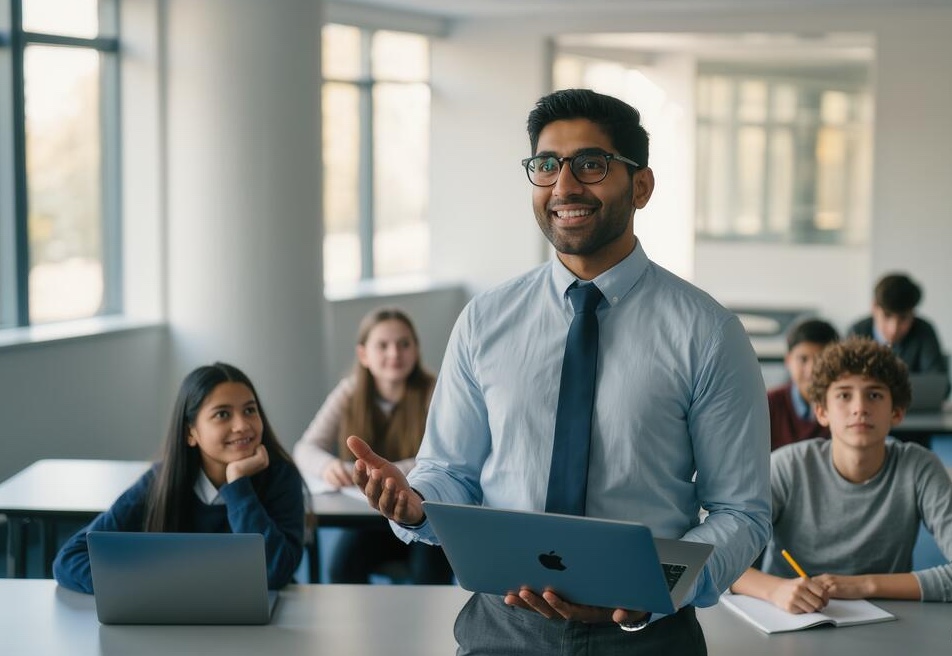 Teacher with secondary school students